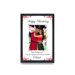 GiftsWale A4 Size Happy Birthday Photo Frame | Wall Mount & Table Top | Customized With 1 Photo, Name & Message | Best Gift for Friends, Boyfriend, Girlfriend, Brother, Sister, Wife, Husband, Boys, Girls, Mom, Dad, Teacher, Him & Her |