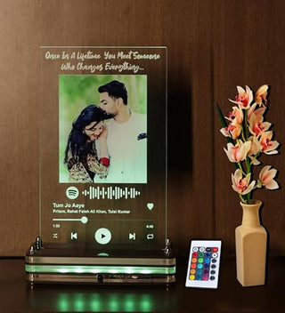 Acrylic Personalized Spotify Plaque Photo Frame With Light & RemotePersonalized Gifts With Scannable Song Code & Photo |(Clear Plexiglass, Tabletop)(Size 5 x 8)