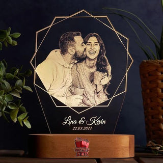 Acrylic Personalized Hexagon Shape 3D Illusion Photo Lamp for Couples| Photo Frame with Customized Photo, Name and Date| Wedding Anniversary Gift for Couple, Wife, Husband, Parents. H2