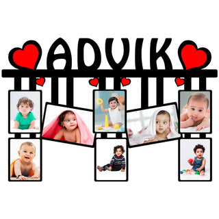 GiftsWale Customized Collage Photo Frame With Names | Best Gift For Birthday, Kids, Friends, Brother, Sister, Rakhi | Personalized With 8 Images And Texts