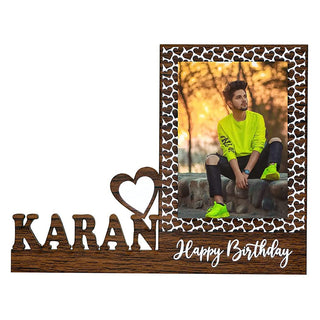 GiftsWale Happy Birthday Customized Table Top Photo Stand Frame With Name | Best Gift For Friend, Girlfriend, Boyfriend, Brother, Sister, Husband, Wife (Brown) - Giftswale