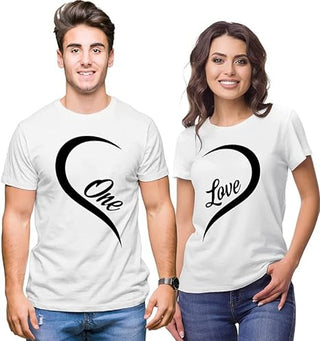 Couple Men's & Women's Cotton Printed Regular Fit T-Shirts (Pack of 2)