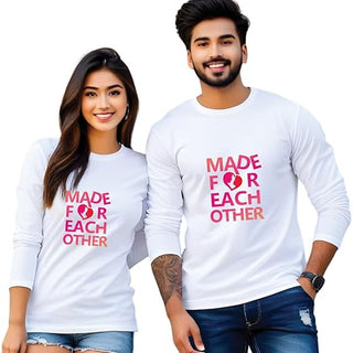 Couple T Shirts for Couple Pre-Wedding Tshirts for Couple Matching Dress-Couple Tshirt Combo- Regular Fit Cotton Round Neck Half Sleeve (cus-Couple-madefor) - Giftswale