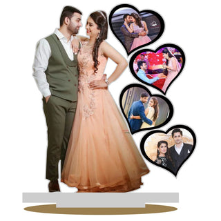 GiftsWale Wood Personalized Table Top Stand Couple Photo Frame | Best Gift For Anniversary, Girlfriend, Boyfriend, Husband, Wife | Customized It With Your Photos, Tabletop Standee