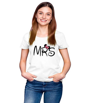 Couple Men's & Women's Cotton Printed Regular Fit T-Shirts (Pack of 2) - Mr Mrs White Color