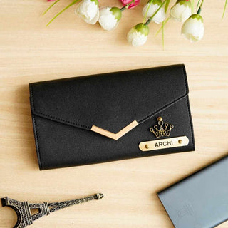 Giftswale personalised Black Colour Wallet Clutch for Women | Best ladies purse Gift For Girl Friend, Sister, Mom, Wife, Birthday, Anniversary, Karwa Chauth, Womens Day And Valentine's Day