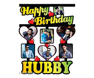 GiftsWale Happy Birthday Hubby Wall Mount Wooden Collage Photo Frame | Personalized with 7 Photos | A Best Gift For Husband, Partner, Spouse on Birthday, Anniversary, Valentine's Day, Karwa Chauth or Special Occasions |