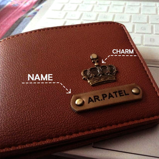 Personalised Mens Wallet with Charm - Tan