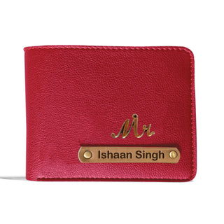 Red Personalized Vegan Leather Wallet with Name & Charm for Men