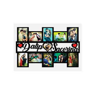 GiftsWale Customized Couple Collage Photo Frame Gift For Anniversary, Birthday, Valentines Day, Karwa Chauth, Husband, Wife, Boyfriend, Girlfriend, Friends, Parents (Black) - Giftswale